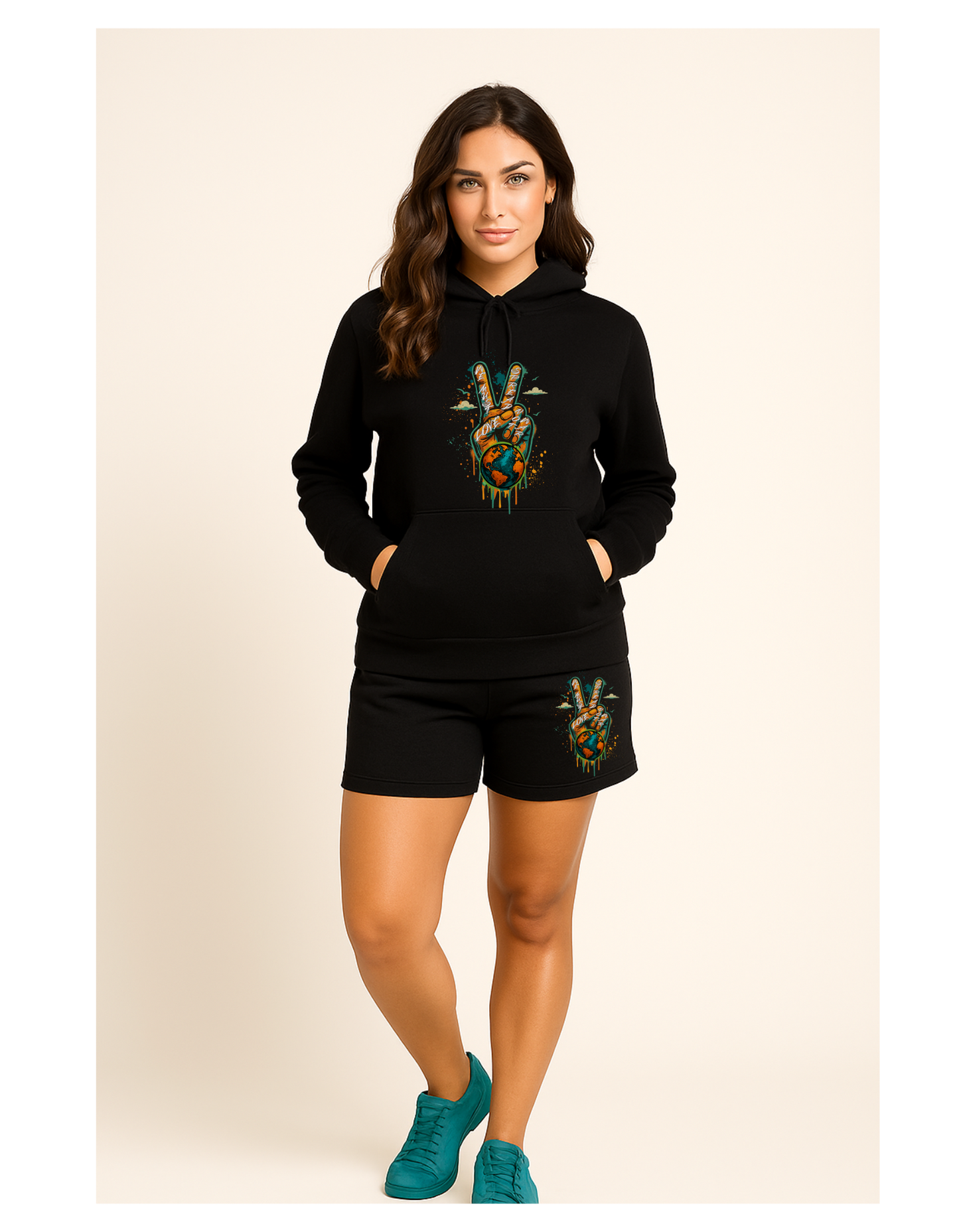 Spread Love Not War – Hoodie & Shorts Set